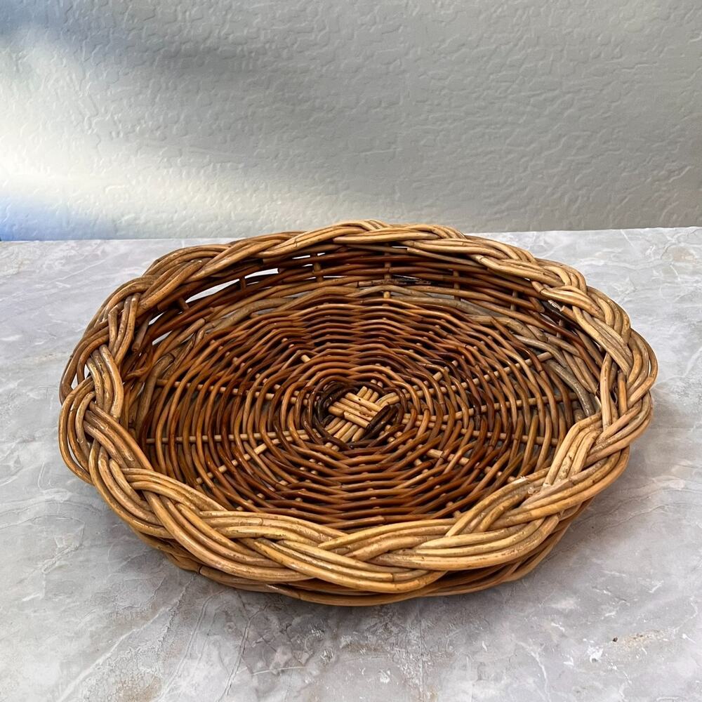 Hand-Woven Round Willow Serving Tray 15" Centerpiece Decorative Wicker Boho